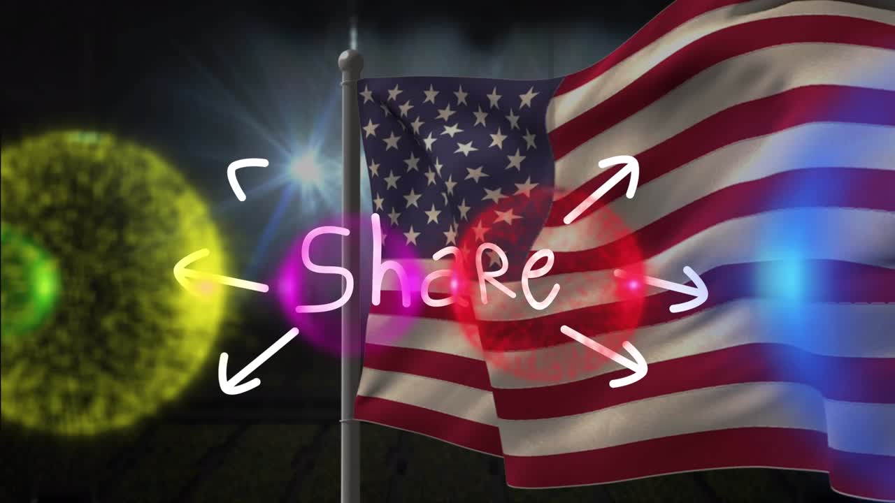 Animation of bubbles and share over flag of usa