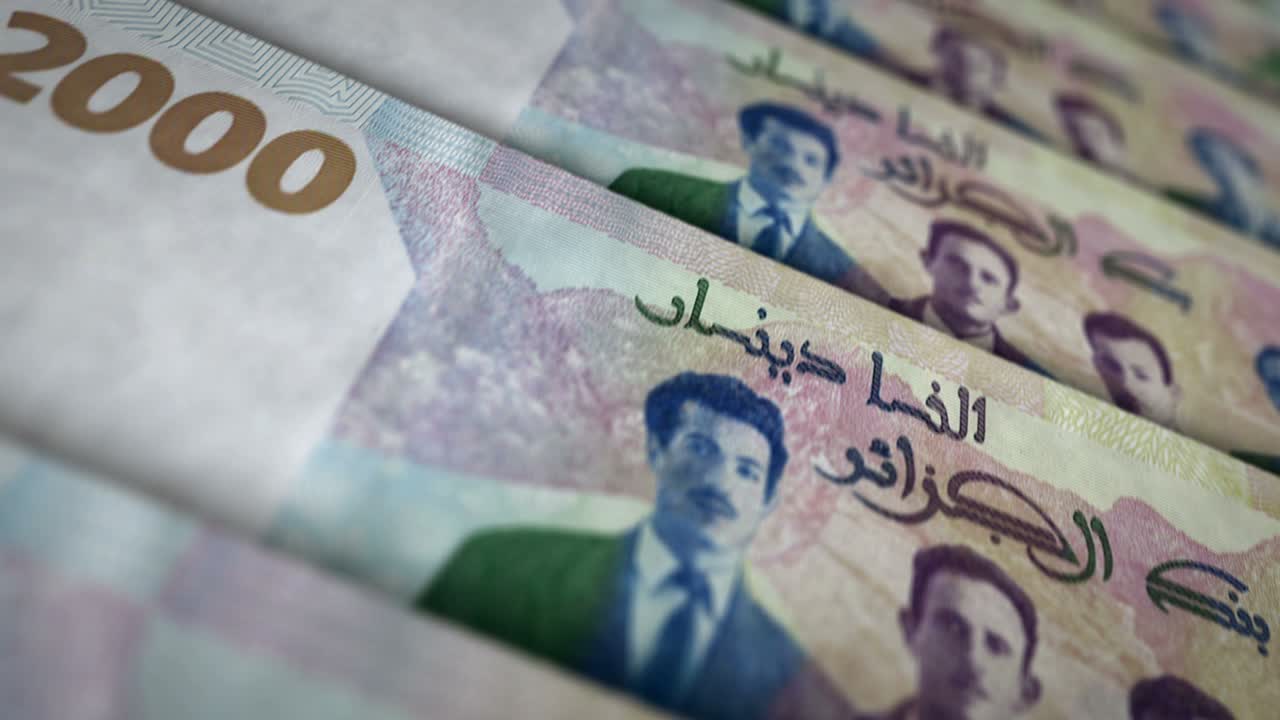 animación del bucle de la superficie del billete de dinero del dinar de argelia