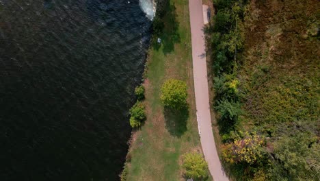 curvy aerial track near a pavillion on the coast of muskegon lake