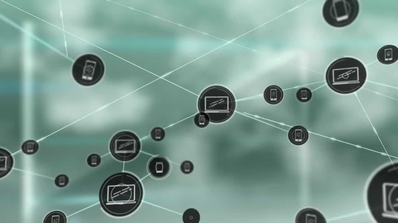 animación de la red de conexiones con iconos sobre fondo verde