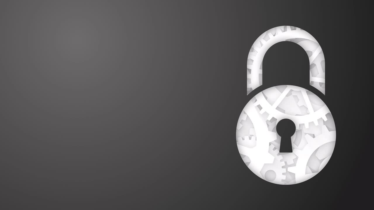 둥근 잠금과 기어를 가진 검은색 배경 통신 기술의 보안 개념