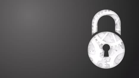 fondo negro con cerradura redonda y engranajes concepto de seguridad en tecnología de comunicaciones