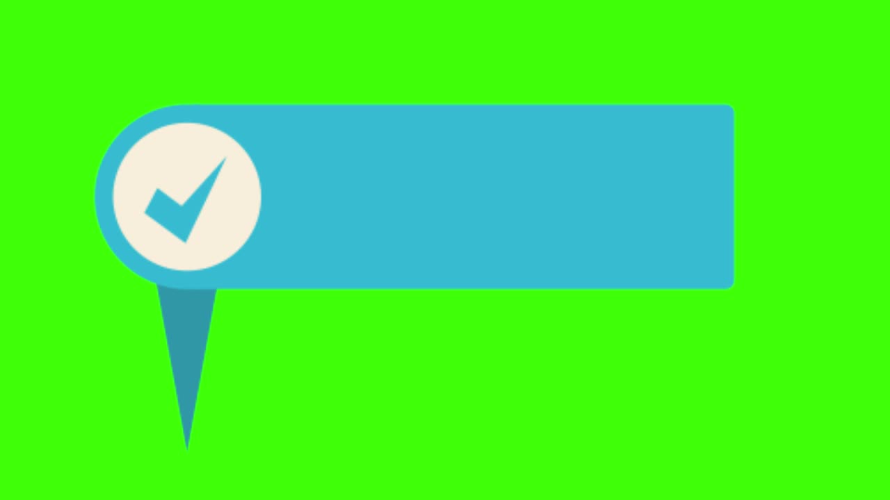 animated square-shaped pink bold speech icon popping up on a green screen