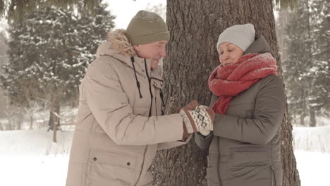 elderly couple enjoying winter day