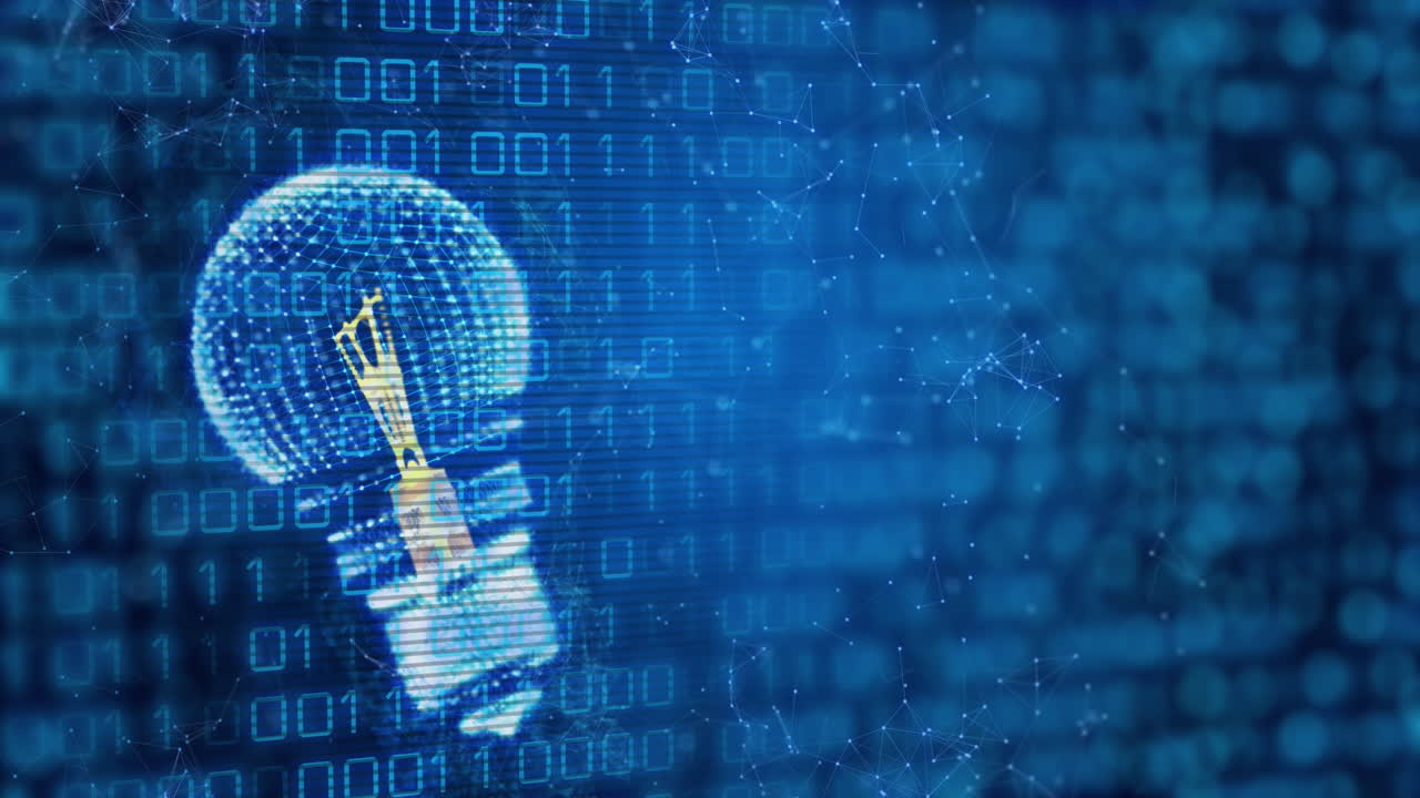 animación de la bombilla, codificación binaria y procesamiento de datos