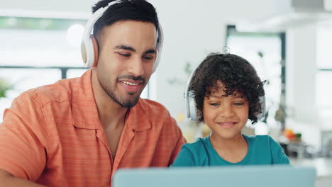 Father,-child-and-video-call-on-computer-for-home