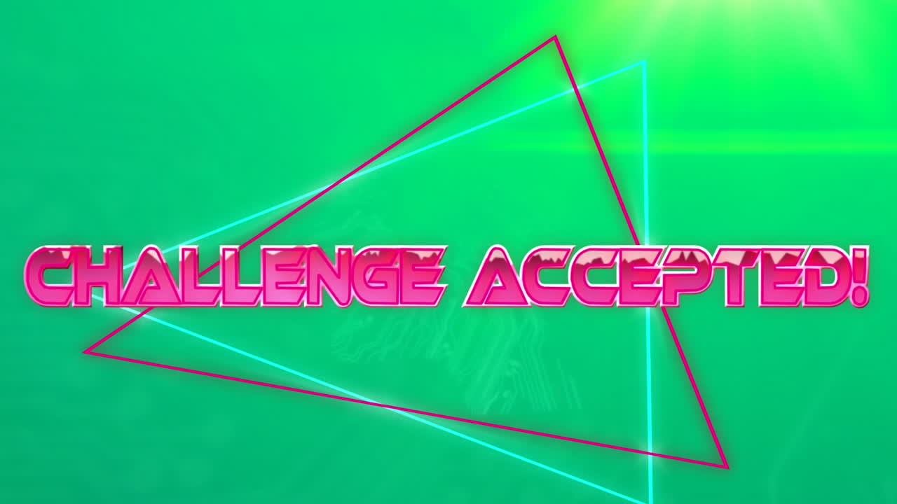 녹색 바탕에 있는 네온 삼각형에 대한 텍스트가 받아들여졌습니다.