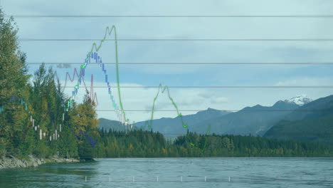 animation of data processing and diagram over landscape