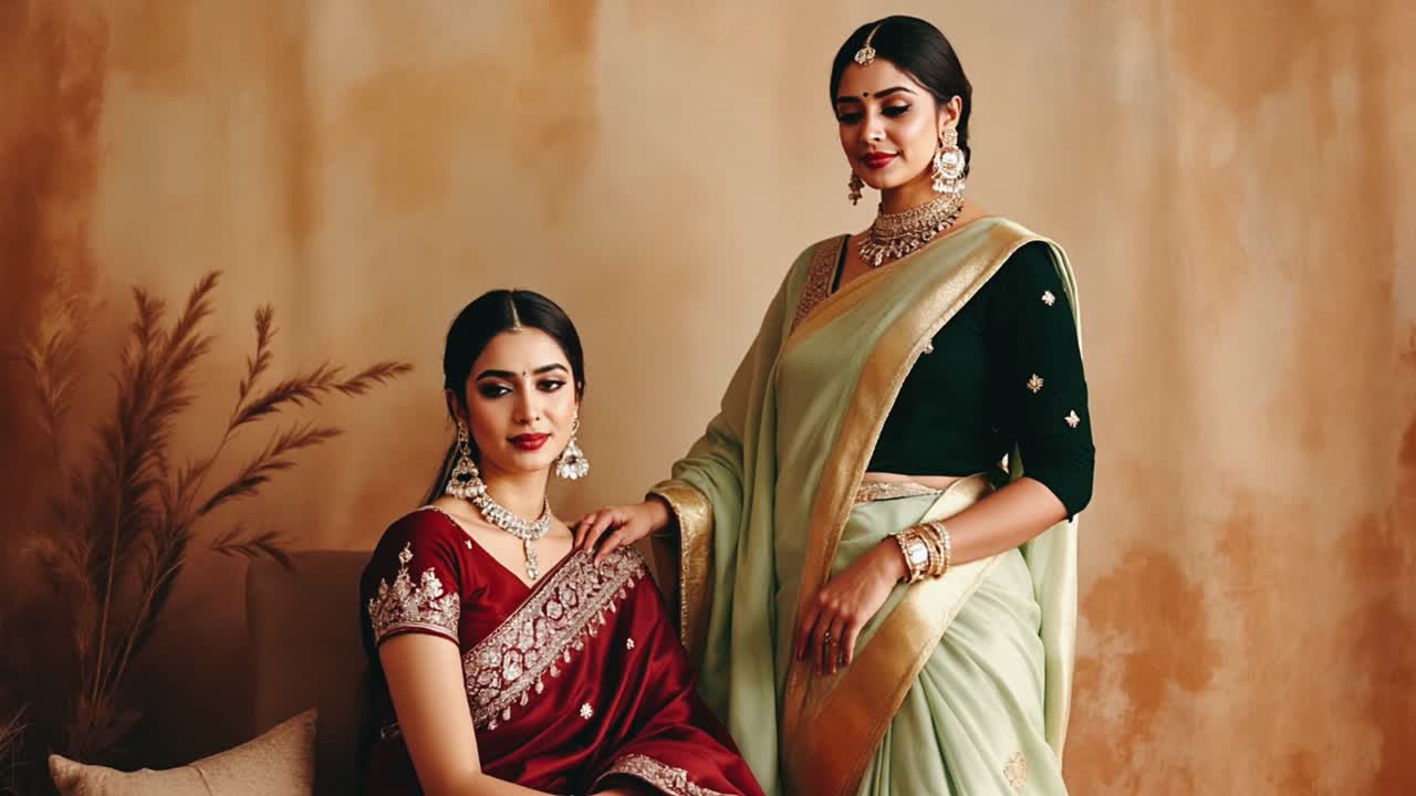 Due bellissime donne in sari indiani tradizionali