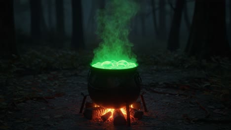 A Witch&#039;s Cauldron Brewing in a Dark Forest