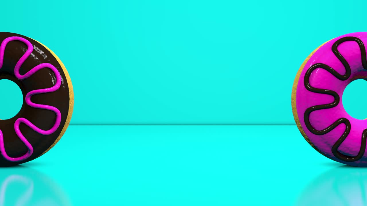 3d Looped animation of rolling glazed donuts.