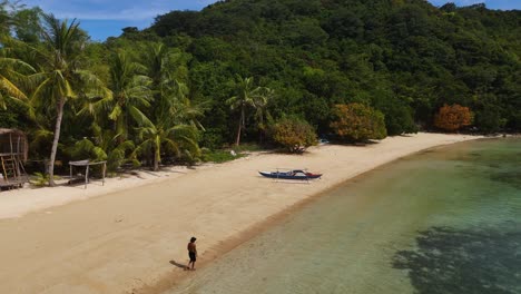 escena de playa de una isla tropical con un hombre