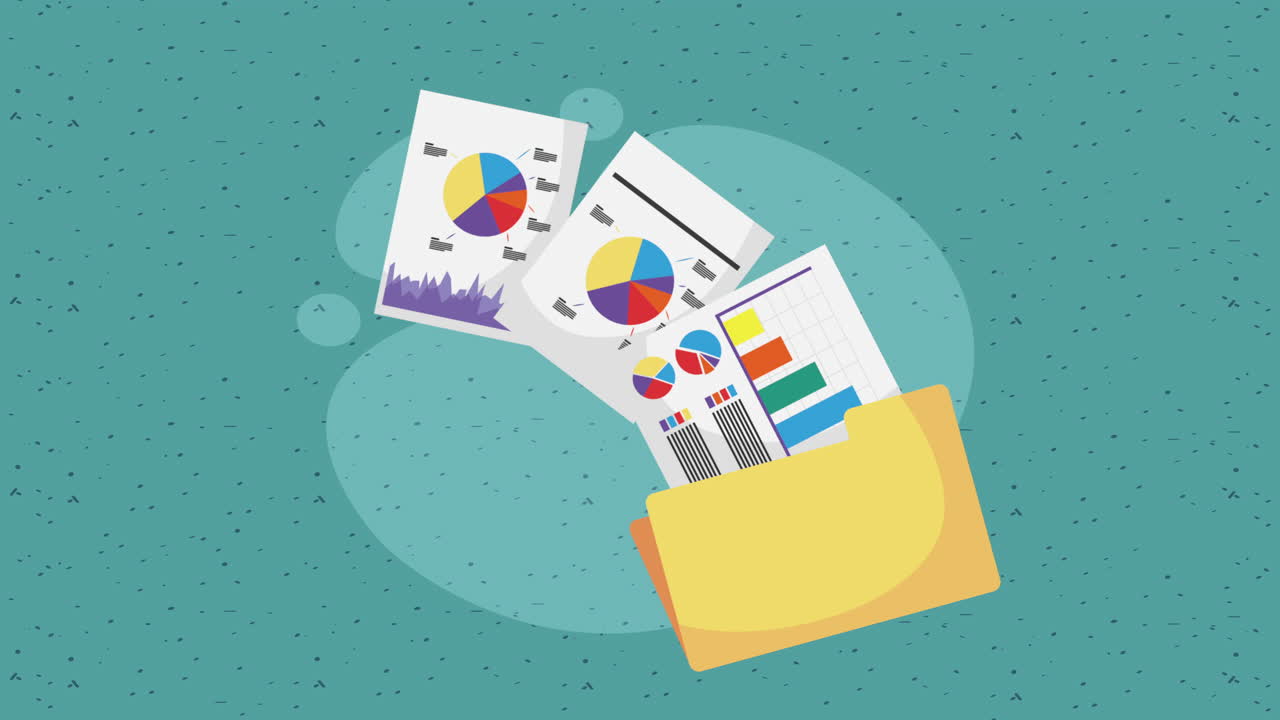 documentos de archivo de carpeta con animación de estadísticas