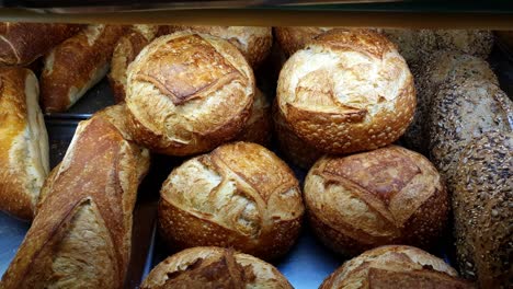 circular crispy bread with whole wheat flour being displayed in a brazilian bakery showcase.