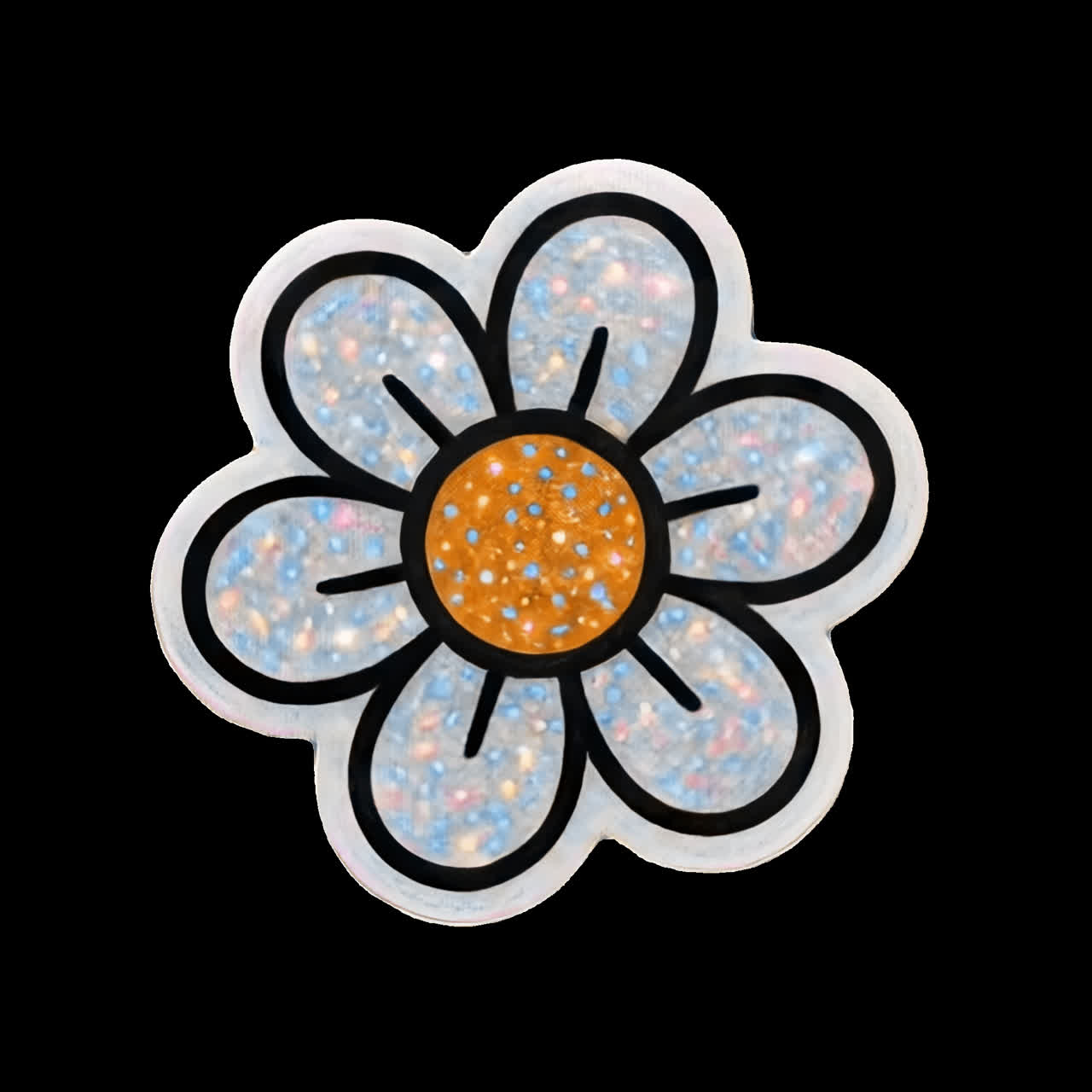 Colorful glitter flower sticker animation isolated asset, transparent 4K video, alpha channel