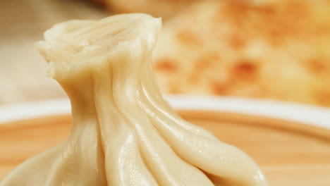 close-up of a khinkali dumpling
