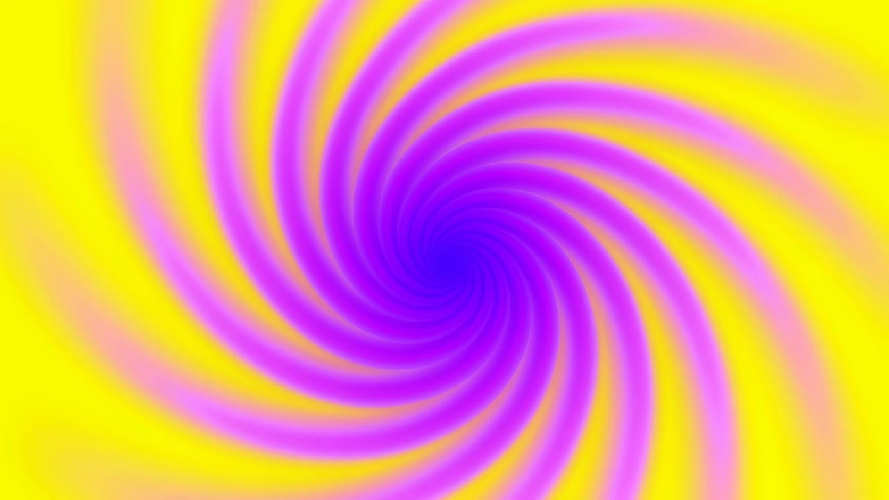 Time-lapse abstract spiral animation progressing from early slow swirl to rapid near-final vortex: purple core at center releases twisting magenta ribbons