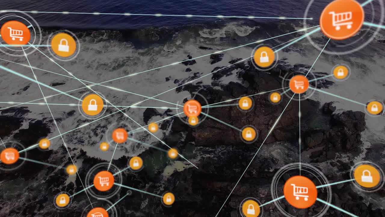 Un singolo hub arancione pulsa sulle onde, inviando una linea blu che espande una rete di mappatura per la portata commerciale.