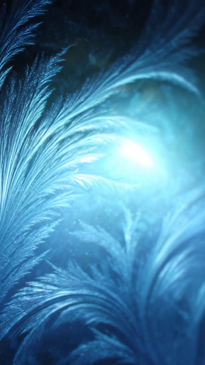 A Stunning Display of Ethereal Frost Patterns Glimmering in Cool Blue Tones, Capturing the Intricate Beauty of Nature's Artwork in a Mystical Atmosphere, Radiating Tranquility and Wonder