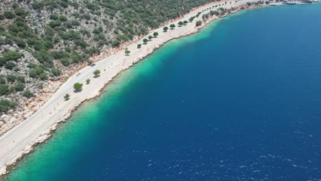 Drone-shot-of-Kaş-ocean-road-in-Antalya-region-of-Türkiye