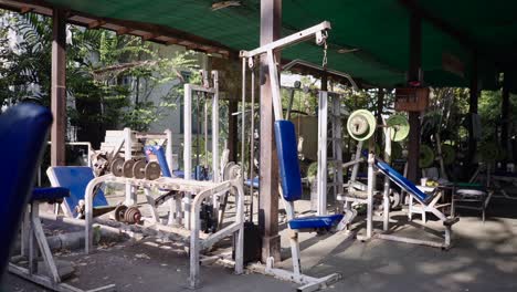 outdoor gym with various exercise equipment