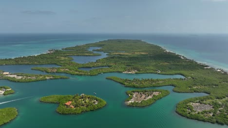 aerial view of tintipan island, colombia, tropical paradise in caribbean sea, drone shot