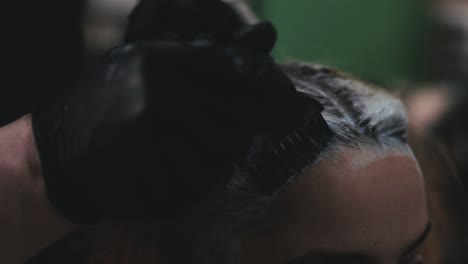 hairdresser applying dye on the hair of a person in a hair studio
