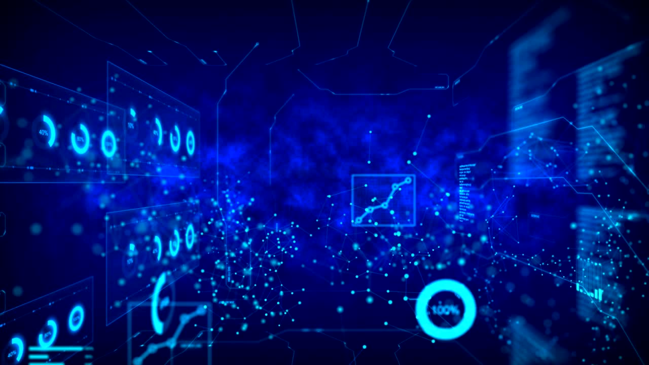 4k 추상적인 배경 점 원은 미래의 네트워크 사이버 연결 개념과 함께 어고 곡물 처리