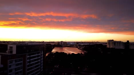 stunning sunset over city river