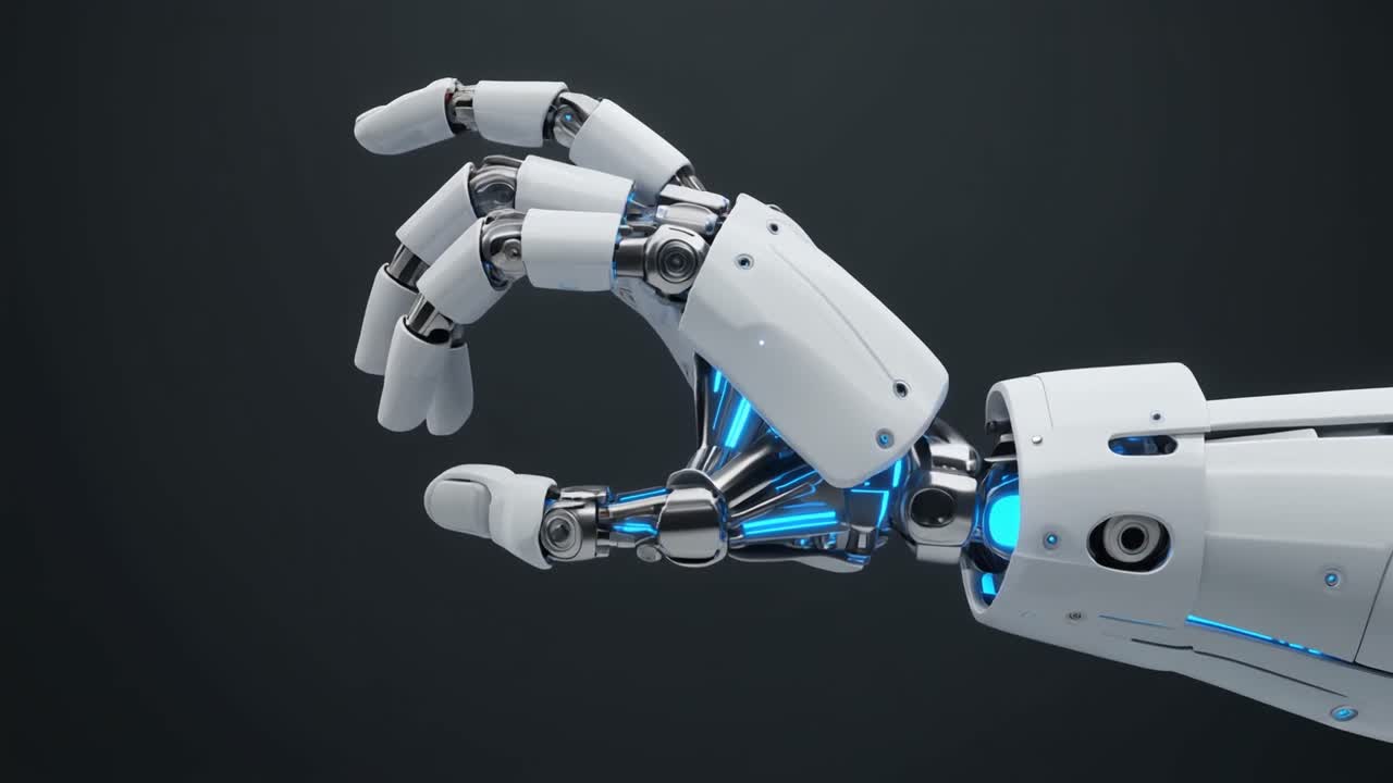 Mano robotica futuristica che apre e chiude le dita
