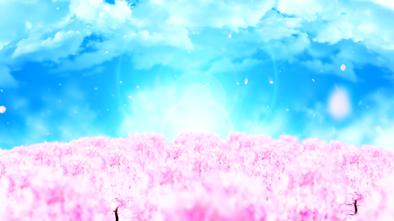 봄의 숲 풍경 일러스트레이션, 추상적인 자연 배경, 체리 꽃 루프 애니메이션