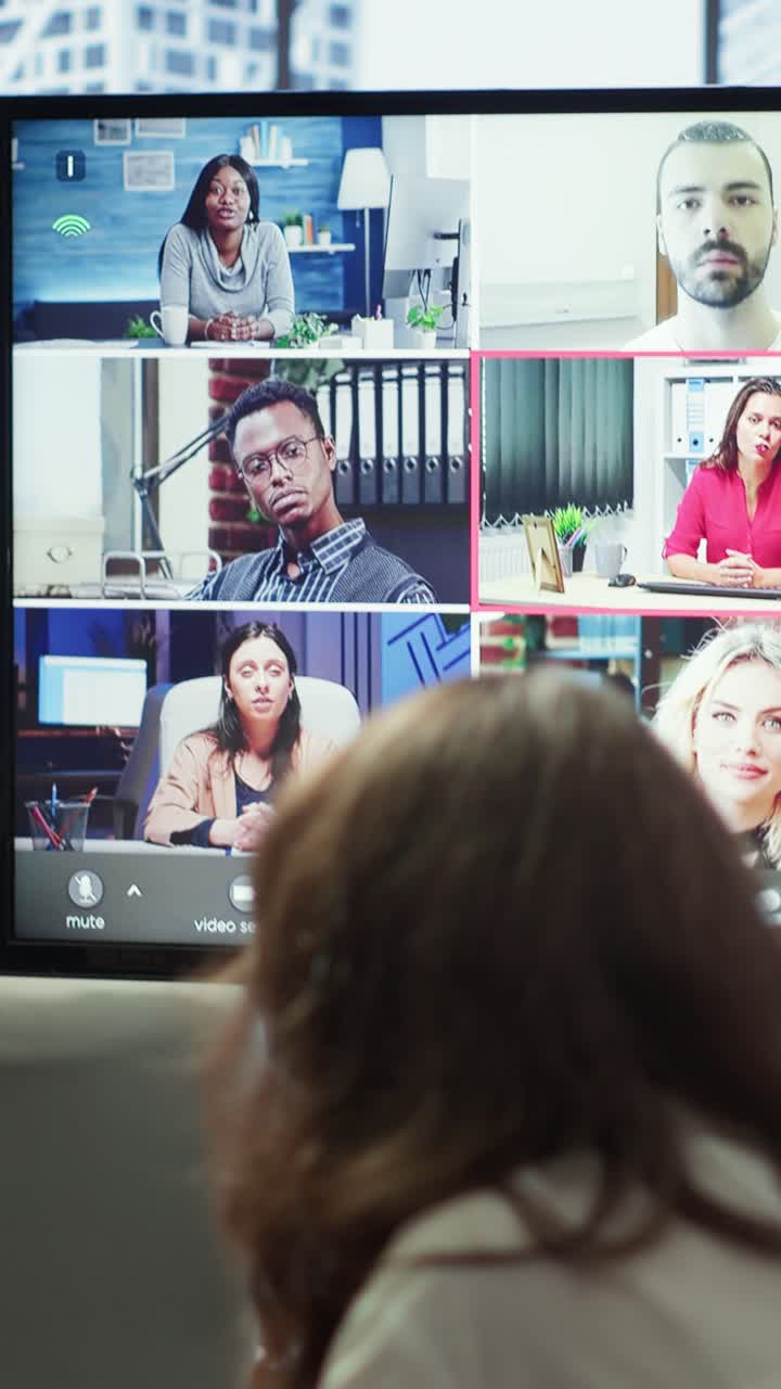 Vertical Video Company employees attending a meeting via videocall with investors