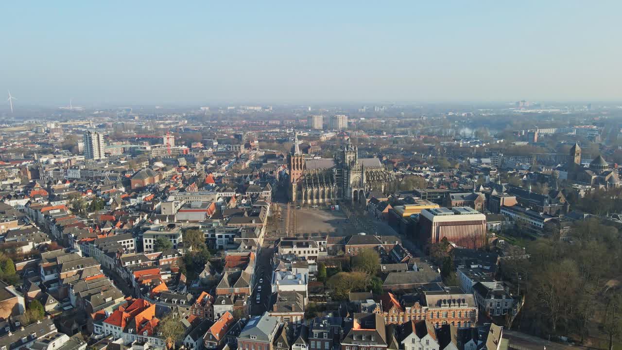 Beautiful aerial overview of the calm city center of 's-Hertogenbosch in the Netherlands on a sunny day
