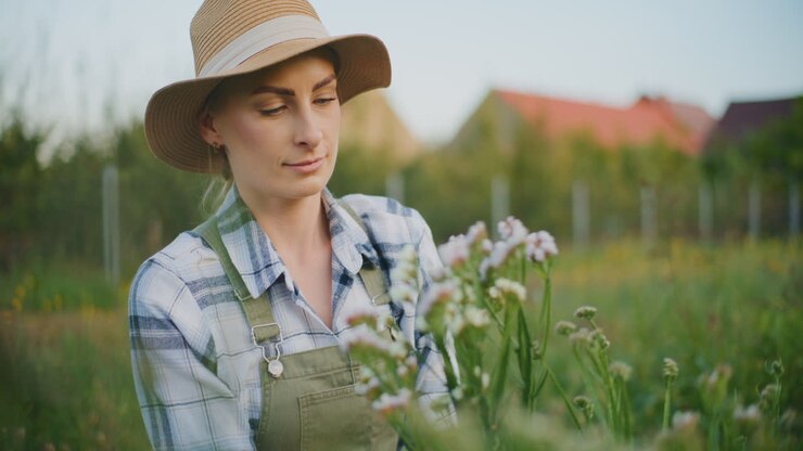 Woman Gardening in a Field of Flowers