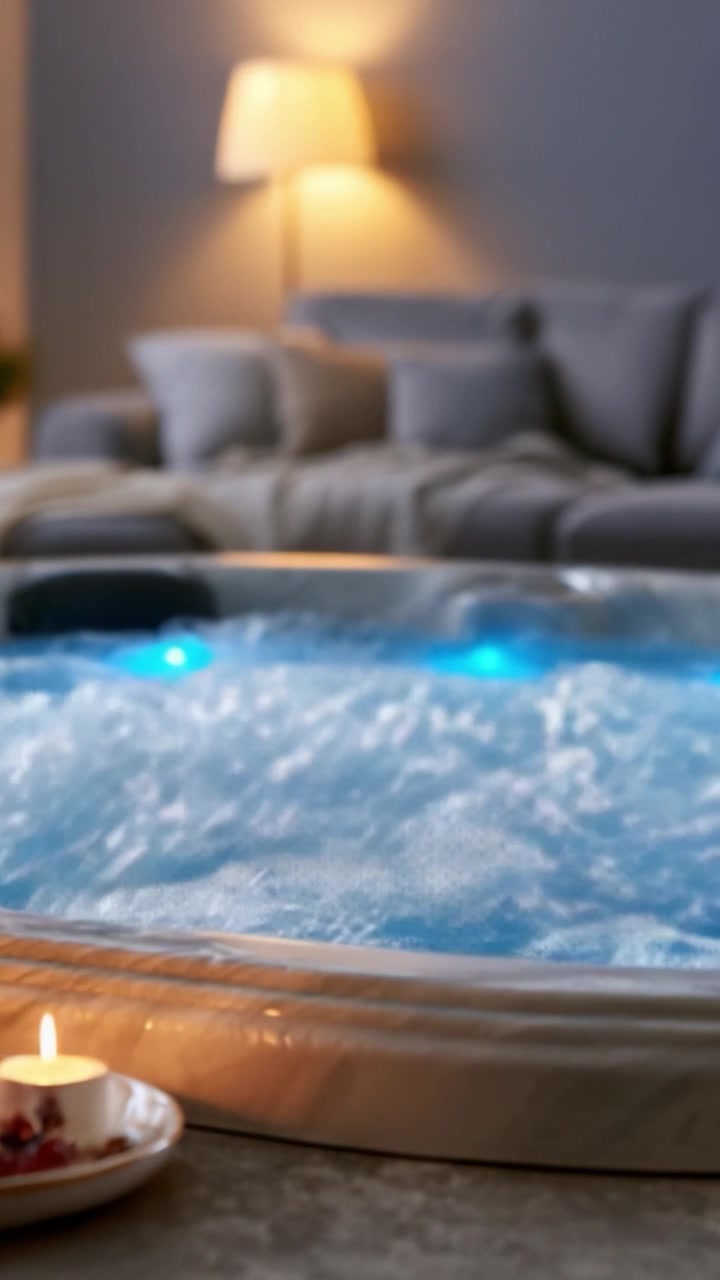 Un'esperienza spa rilassante: acque blu rilassanti e illuminazione soffusa per il massimo comfort e tranquillità nel tuo ambiente domestico.