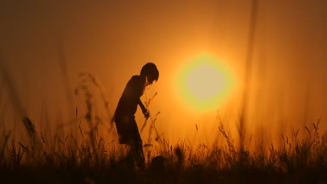 un joven jugador de fútbol se entrena jugando con una pelota metida en su pierna al atardecer en cámara lenta durante la hora dorada en el campo hasta el atardecer. entrenamiento desde el anochecer hasta el amanecer. concepto camino al éxito