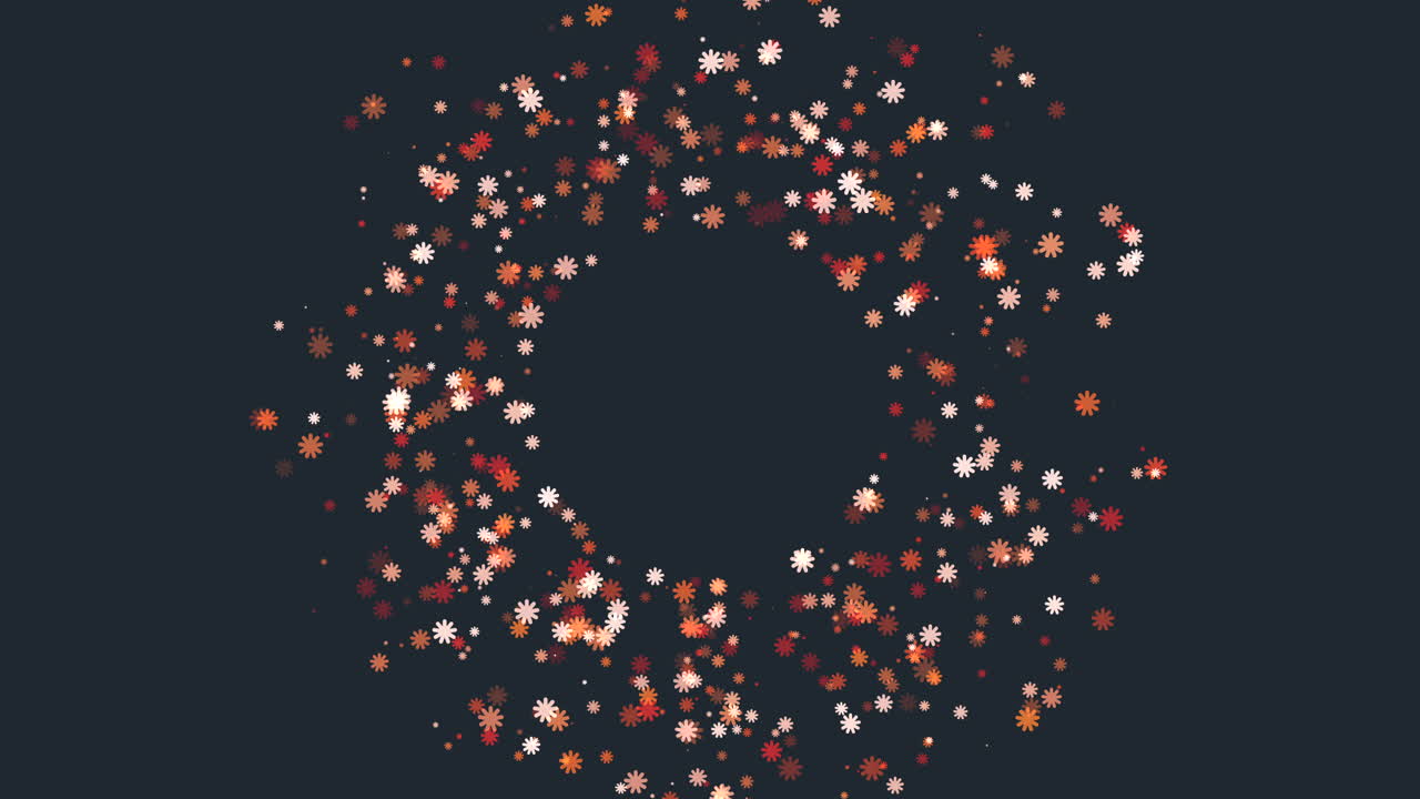 Moving colorful snowflakes and glitters with rainbow led light in night sky