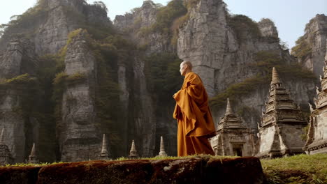 monk at ancient ruins