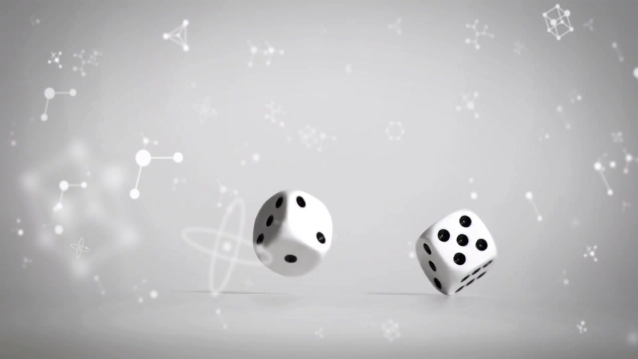 Terninger begynder nedstigning efter frigivelse, roterer, hopper og sænker farten til fysikdemo i fladt design.