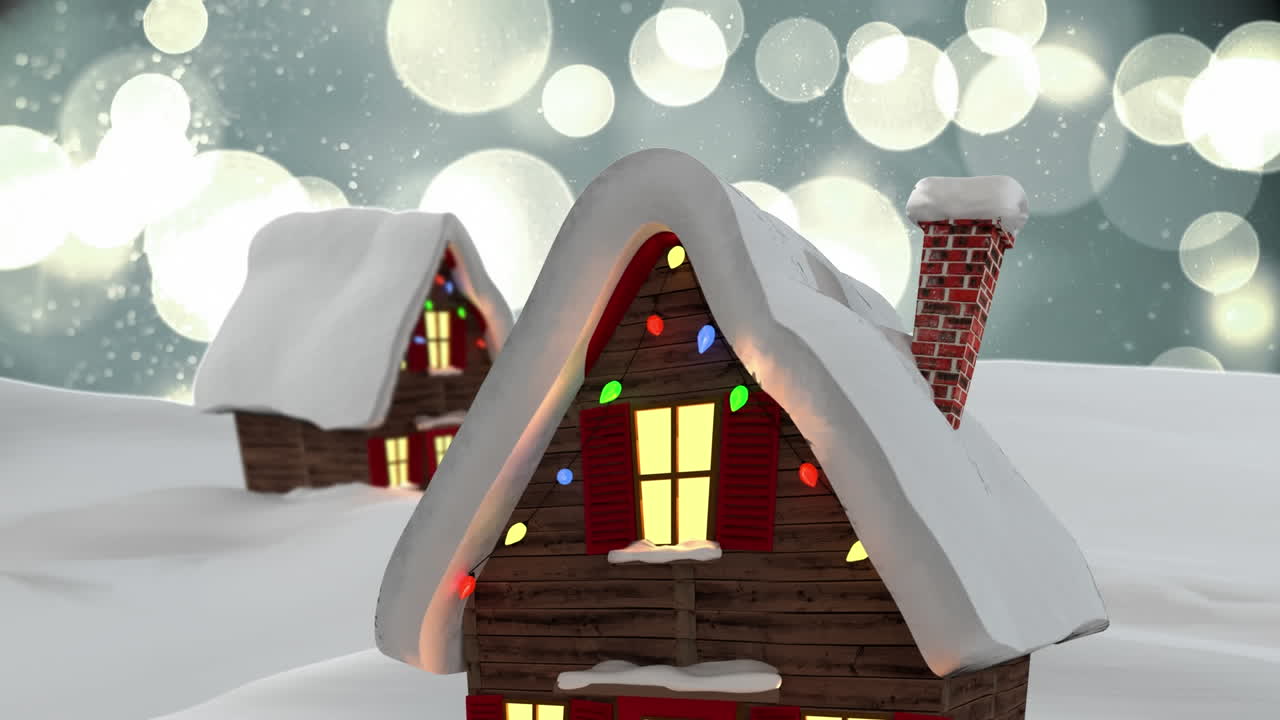 회색 배경에 빛의 반점에 대한 겨울 풍경에 여러 집