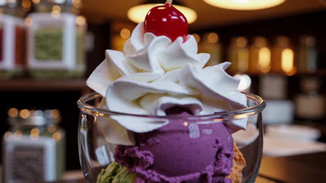 colorful ice cream sundae with whipped cream