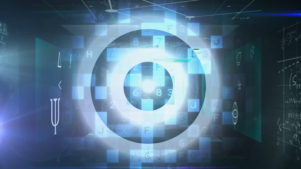 animación de escaneo de alcance y procesamiento de datos científicos en pantallas