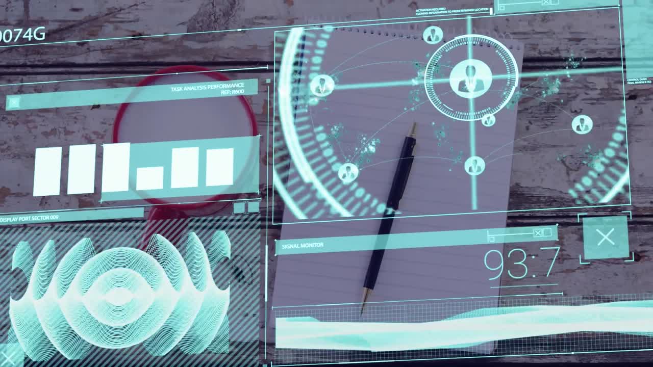 animación de estadísticas y procesamiento de datos sobre el escritorio con una taza de café y artículos de oficina