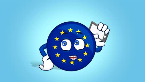 cartoon european union icon flag call phone with face animation