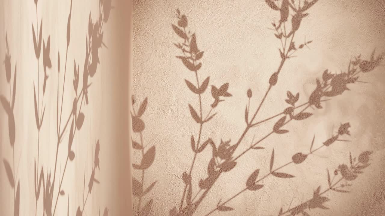 황금 배경과 그림자 벽, 식물, 나무, 자연, 부드러운 바람에 의해 움직이는, 렌더링, 애니메이션, 디스플레이 제품, 전자 상거래, 온라인 상점 판매 할인