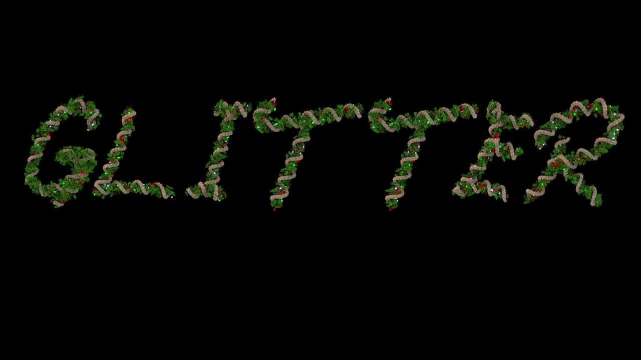 애니메이션 크리스마스 꽃받침 글 글자가 글리터 (glitter) 라는 단어를 형성합니다.