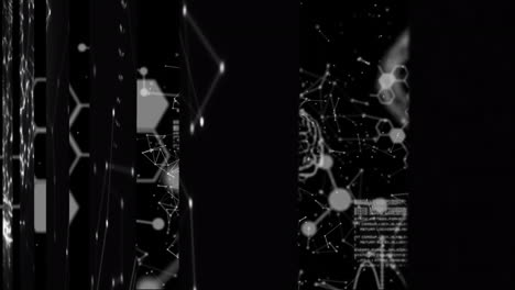 animación del procesamiento de datos y formas sobre fondo negro