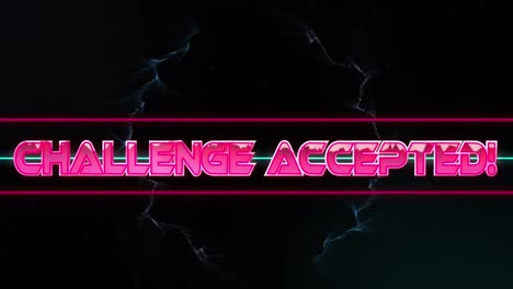 animation of challange accepted text over geometrical shapes on dark background