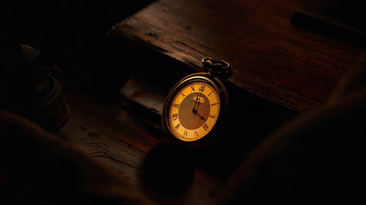 Orologio da tasca vintage dorato su tavolo di legno