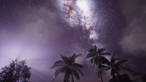 astro of milky way galaxy over tropical rainforest.